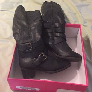 Black boots with 2 inch wide heel